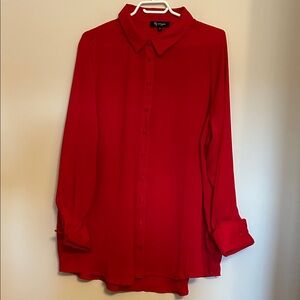 Lilly Morgan 100% polyester long sleeve button cuff and front red blouse size 1X